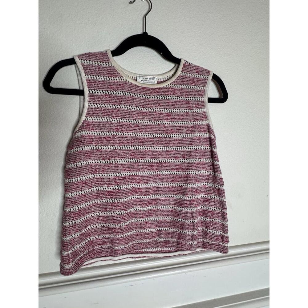 Vintage St. John Sport Pink Mauve Cream Crochet Knit Sleeveless Tank Top Size S